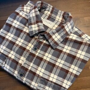 Jachs‎ Flannel Shirt Mens Large LT Brown Gray Plaid Long Sleeve Button Up